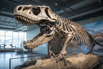Fototapeta na wymiar Dinosaur fossil in museum. Photorealistic.