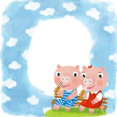 cartoon childhood scene with happy animals friends playing together having fun illustration for children