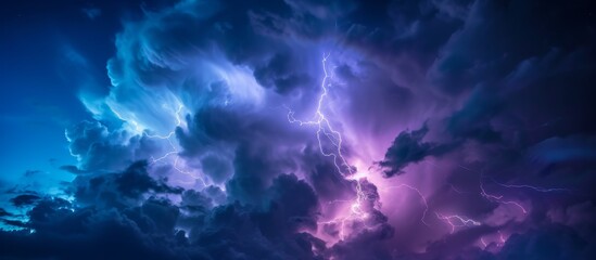 Fototapeta na wymiar Dramatic Electrical Thunderstorm Illuminating Dark Sky, Nature Power in the Air