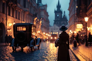 Fotobehang Historical street view of Prague City in 1930's. Czech Republic in Europe. © Joyce