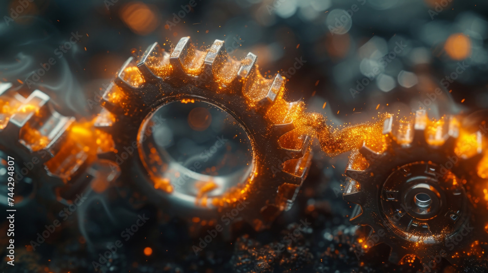 Poster acquisitions two powerful gears merge together signifying the coming together of two companies in an