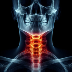X-ray of Sore Throat Highlighted in Orange against a Black Background. Human Organ Anatomy, Pharynx, Pharyngitis, Medical, Biology Science Medicine Healthcare Concepts. Human Respiratory System Lungs 