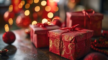 Elaborated gift boxes. Chinese lunar new year celebration theme.