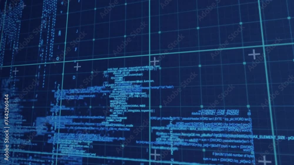 Poster animation of digital data processing over blue background
