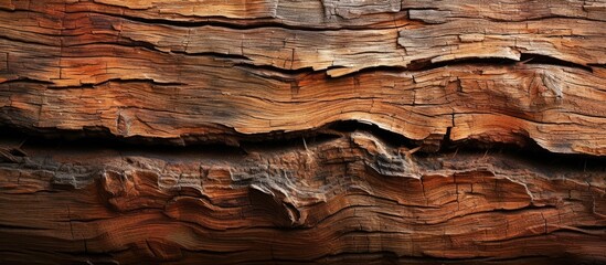 A detailed view of a tree trunk with numerous cracks, providing an abstract wooden background.