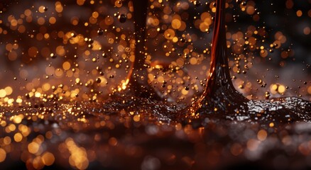 A golden fluid cascades down from the earth, catching the light and reflecting the rain, a mesmerizing display of natural beauty - obrazy, fototapety, plakaty