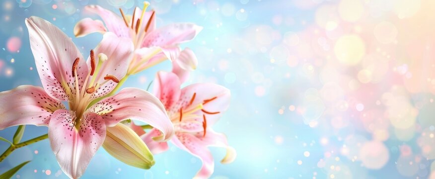 Perfect romantic pastel colored nature background for spring or summer Lily flowers