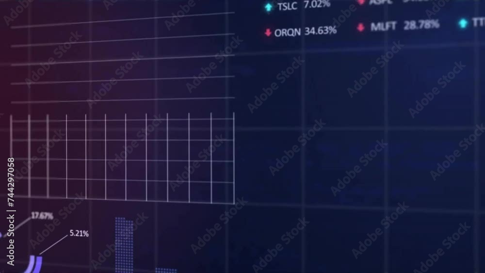 Poster animation of financial data processing on black background
