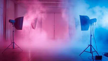 A professional photography studio set up with a haze