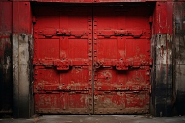 Red metal doors. Floor render. Generate Ai