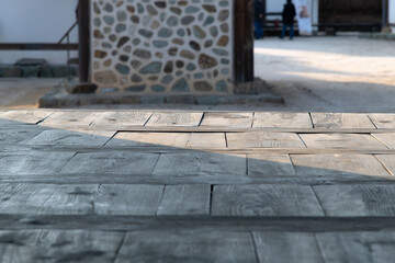 a wooden floor of the balcony in a traditional Korean building