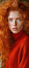 Naklejka premium Girl in a red sweater with green eyes