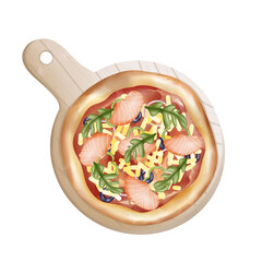 Salmon Rocket vegetable cheese pizza