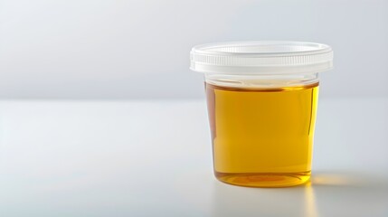 urine test sample in sterile plastic container on white background, heath  - obrazy, fototapety, plakaty