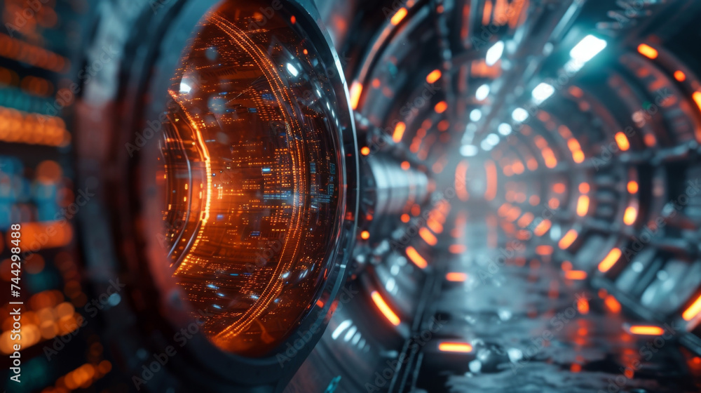Poster a virtual vault with a futuristic design filled with data instead of physical cash. this imagery rep