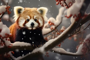 Red panda winter skin. Asian bear. Generate Ai