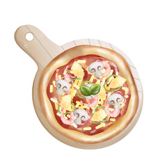 Champignon mushrooms pineapple shrimp pizza