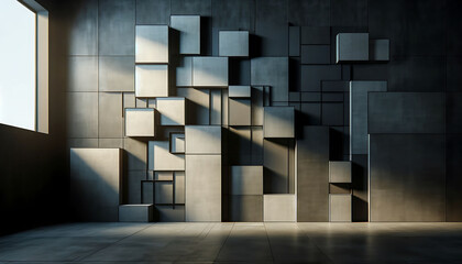 Geometric Play of Light and Shadow on Modern Concrete Wall Art