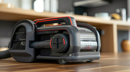 The side of the vacuum cleaner reveals a compact storage compartment for attachments such as a hose or dusting brush.