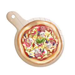 Pepperoni tomato mushrooms cheese pizza