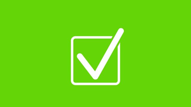 Check mark animated on green screen background square shape simple and clean correct icon