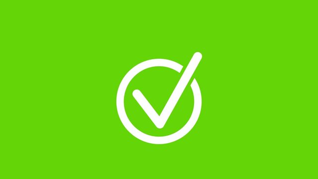 Check mark animated on green screen background circle shape simple and clean correct icon