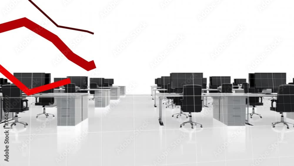 Poster animation of financial data processing with red lines in office