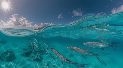 Underwater Scene with Fish and Sunlight Above