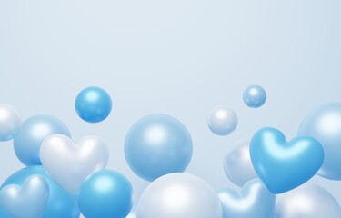 3D背景素材_ハート_水色