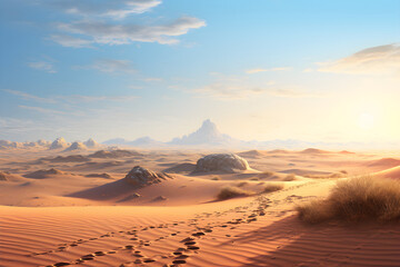 Fototapeta na wymiar Divine Dawn in the Desert: A Spectacular Display of Nature's Color Palette against Harmonious Terrain