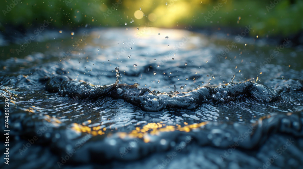 Poster closeup of bubbling mud with small bubbles rising to the surface and popping leaving behind a shiny 