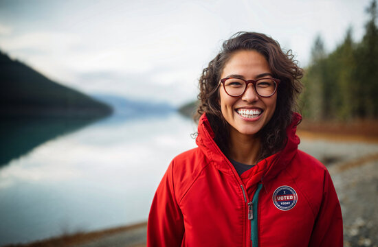 Young Native American Indian woman with an I VOTED TODAY sticker