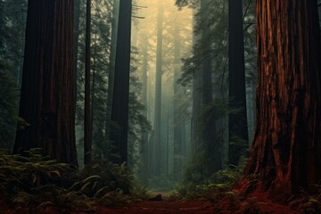 Redwood forest. Pine nature giant. Generate Ai - obrazy, fototapety, plakaty