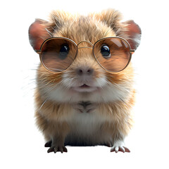 A 3D animated cartoon render of a funny guinea pig wearing oversized sunglasses.