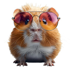 A 3D animated cartoon render of a cool guinea pig with colorful sunglasses.
