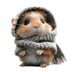 A 3D animated cartoon render of a charming guinea pig in a warm sweater.