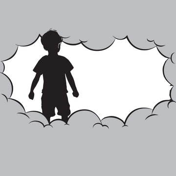 Boy stands framed by heavy clouds