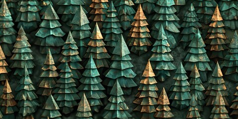 Forest of coniferous trees. Repeated magic seamless pattern. 3d illustration