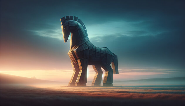 Enigmatic Trojan Horse at Tranquil Dawn