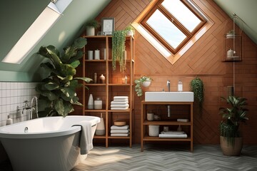 Nordic Lighting Bathroom Decor: Mid-Century Vibes with Terracotta Tiles and Art Deco Accents