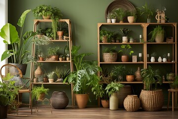 Fototapeta premium Bohemian Style Indoor Planters: Embracing Biophilic Design in Home Interiors