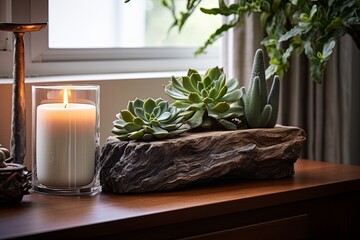 Biophilic Oasis: Fireplace Side Tabletop Succulents - A Harmony of Nature and Design