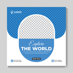 Creative modern travel social media post design or square web banner template for travel holiday vacation