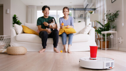 Internet of things smart urban house IOT appliances better life. Asia people man woman joy win fun...