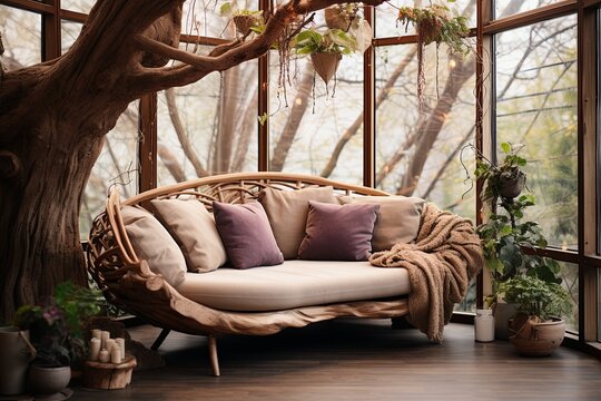Tree Branch Haven: Biophilic Design Sofa Sanctuary for Cozy Home Interiors