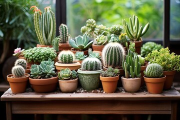 Fototapeta na wymiar Cactus and Succulent Decor Ideas: Cozy Outdoor Terrace Arrangement Inspiration