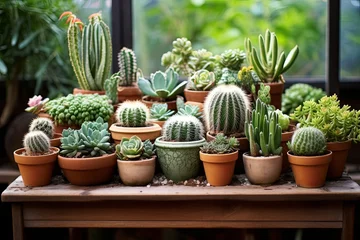 Fotobehang Cactus in pot Cactus and Succulent Decor Ideas: Cozy Outdoor Terrace Arrangement Inspiration