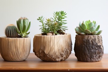 Nordic Chic Wooden Planter Designs: Cactus and Succulent Decor Inspiration - obrazy, fototapety, plakaty
