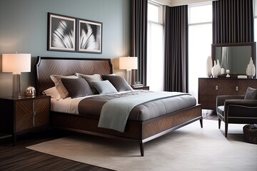 Chic Art Deco Brown Wood Bedroom Furniture Designs for a Dark and Elegant Ambiance