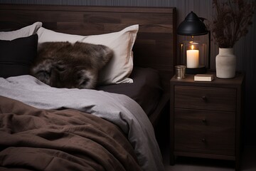 Nordic Style Wooden Bed and Side Table Set for Dark Wood Bedroom Designs